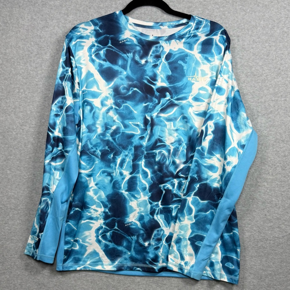 Habit Solar-Factor Long Sleeve Fishing Shirt Blue Water Camo Men’s Medium